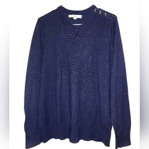 LOFT Deep Blue Crewneck Sweater with Button Accents